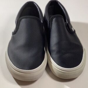 Vans Perf Classic Slip On Black Leather Sneakers Skater  Ladies Size 6.0